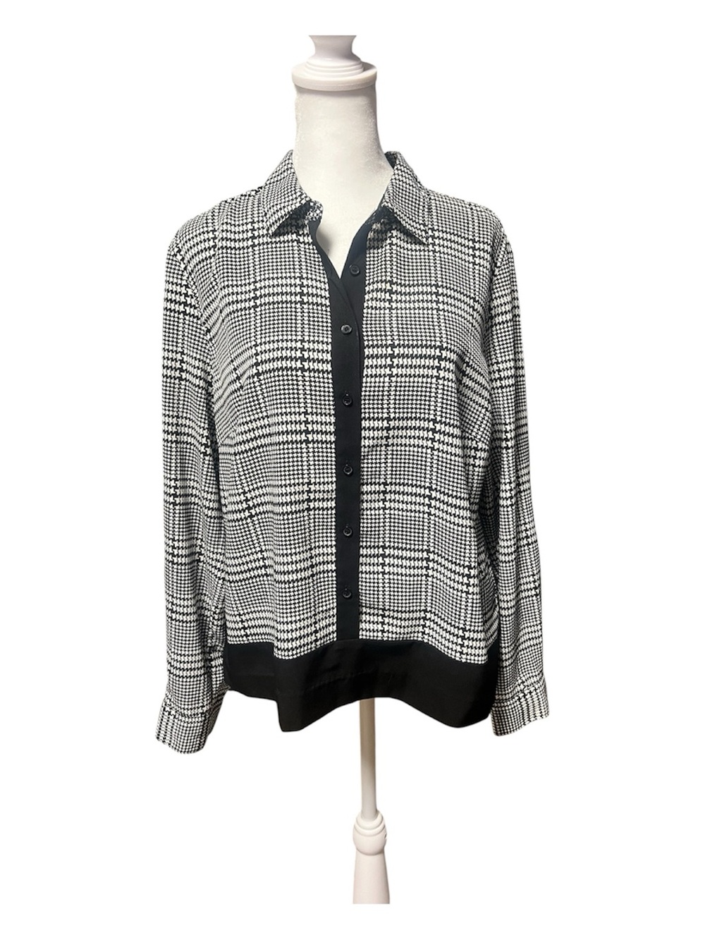 Talbots Black White Herringbone Blouse Medium